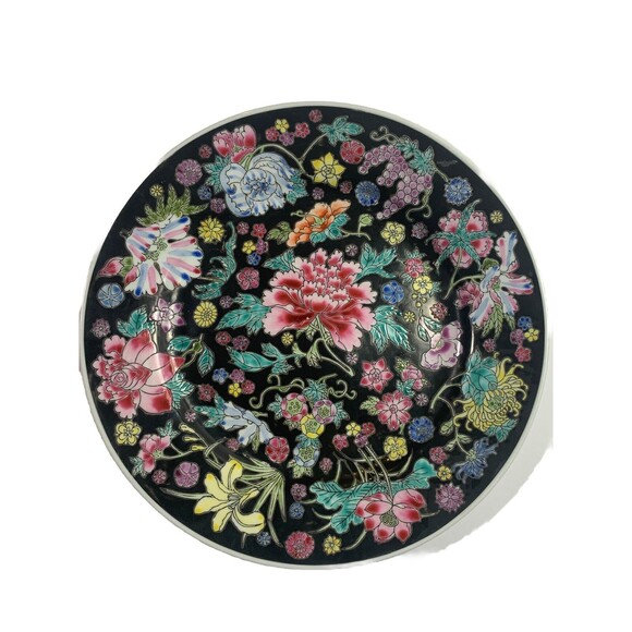 Chinese Dinner Plate Millie Fleur Hand painted Porcelain Enamel Vintage - Picture 2 of 9